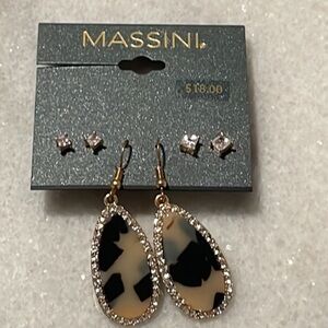 Massini earring oval drop dangle jewelry crystal square pink stud coord set New